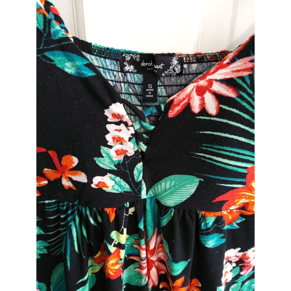 Derek Heart Hawaiian cami babydoll maxi dress sz S blk floral hi-low beachy - Picture 3 of 9